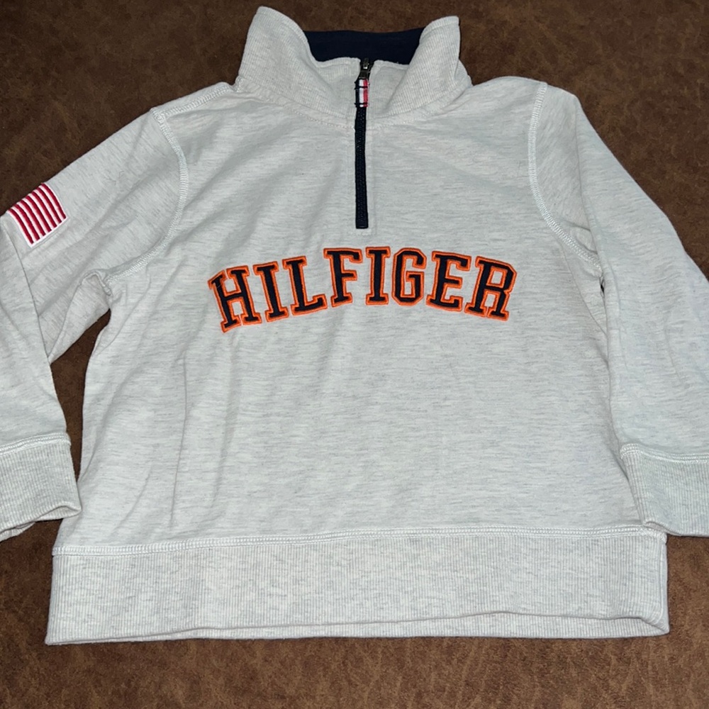 Tommy Hilfiger Beige Gray 1/4 Zip Long Sleeve Shirt
